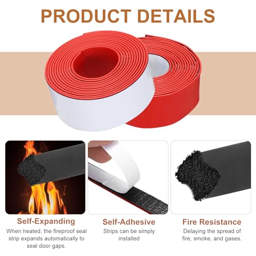 Smoke Fire Seal Strip 9.8Ft 45mm/1.77" Wx 2mm/0.08" T Red - color: Red, size: 9.8FT x 45mm / 1.77" W x 2mm / 0.08" T