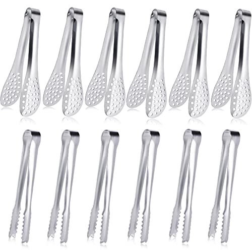 JCREN 12 Pack Mini Tongs - Small Stainless Steel Food Tongs for Serving Appetizers, Tea Party, Coffee, Desserts - 5 inch - Silver - color: Silver - 5 Inch