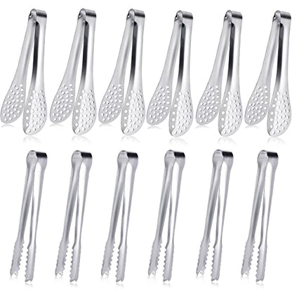 JCREN 12 Pack Mini Tongs - Small Stainless Steel Food Tongs for Serving Appetizers, Tea Party, Coffee, Desserts - 5 inch - Silver - color: Silver - 5 Inch