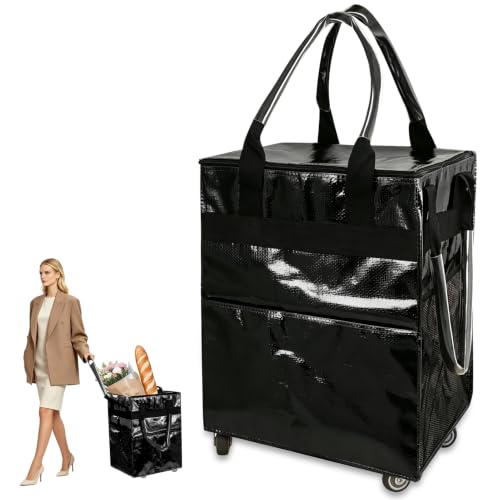 Reusable Grocery Bag on 4 Swivel Wheels, 60L Large Rolling Tote Bag - color: Black