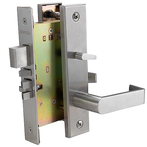 SOPHIA Commercial/Residential Heavy Duty Mortise Lockset Door Lever Lock Non-Handed Grade 1 - Escutcheon Plate Keyed Lever Lockset, ADA, US32D Satin Chrome Finish for Entrance Front Door