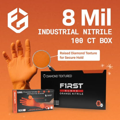 First Glove 8 Mil Heavy Duty Nitrile Gloves - Diamond Grip - Disposable Gloves for Mechanic, Automotive & Industrial Work - size: XX-Large