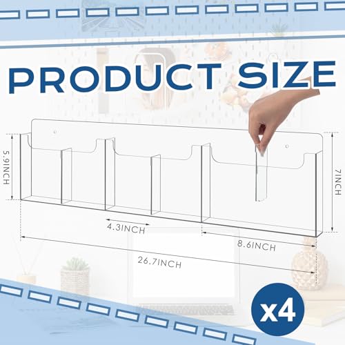 Sherr 4 Pcs Acrylic Brochure Holder Wall Mount with Removable Adjustable Dividers, 6/ 3 Pockets Large Capacity Literature Display Stand for 4''x 9'', 8.5''x11'' Pamphlets, 26.7''x7'' for Office Hotel - size: 26.7'' x 7''