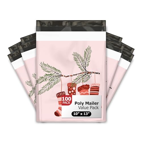 10x13 (100) Christmas Stockings Designer Winter Poly Mailers Self Sealing Waterproof Shipping Envelopes Holiday Premium Printed Bags For Small Businesses - color: Christmas Stockings, size: 10x13