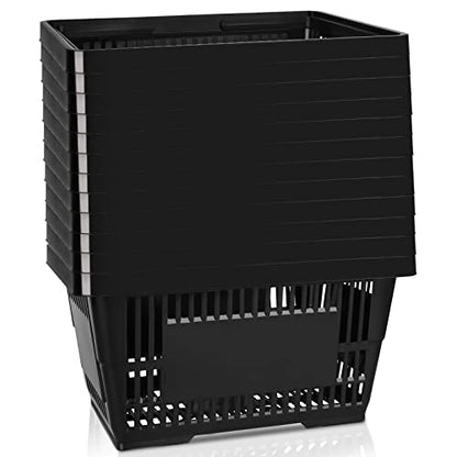 Dollate 21L Black Shopping Baskets with Handles, Large Capacity Multifunctional Plastic Basket for Supermarket Bookstore Fruit Shop Laundry Rooms, Set of 12