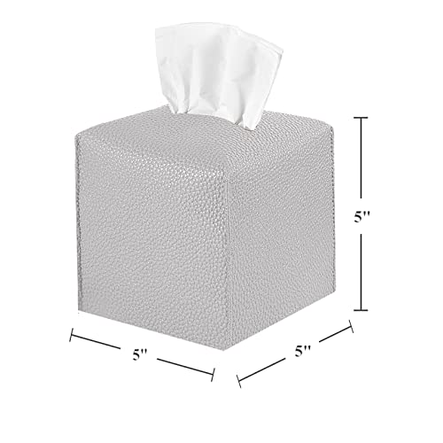 2 Pack 5"x5"x5" Square PU Leather Tissue Box Holders for Home & Office - color: Grey