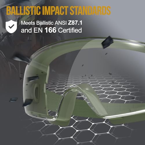 ONETIGRIS OTG Tactical Goggles Over Glasses, Anti-Fog, ANSI Z87.1, 3 Lenses - color: Green