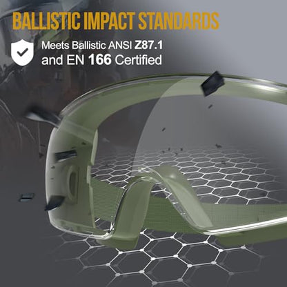 ONETIGRIS OTG Tactical Goggles Over Glasses, Anti-Fog, ANSI Z87.1, 3 Lenses - color: Green