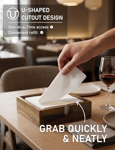 Acacia Lunch Napkin Holder 7.8 x 7.8 inches for Dining Table and Kitchen – Napkin Dispenser Made from Brown Acacia Wood – Premium Quality Feel for Dessert Beverage Party Dinner Luncheon Bar Table - size: 7x7x1.5 Inch Lunch Napkin Holder