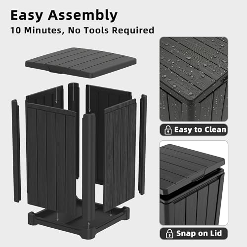 EFU 38 Gallon Outdoor Trash Can with Lid, Waterproof Garbage Can Bin - color: Black, size: 38 Gallon