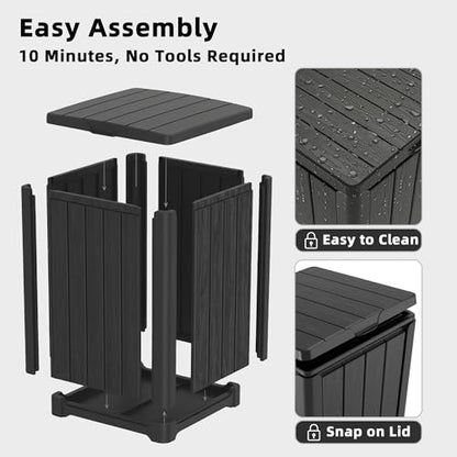 EFU 38 Gallon Outdoor Trash Can with Lid, Waterproof Garbage Can Bin - color: Black, size: 38 Gallon