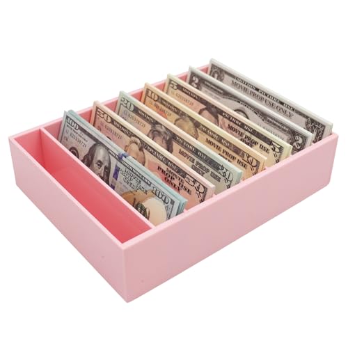 Money Organizer for Cash, 8 Compartment Pink Acrylic Money Holder, Cash Tray, Cash Box, Cash Organizer for Bills - color: Pink