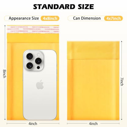 105Pack Yellow 4x8inch Kraft Bubble Mailers Small Business Mailing Packages Self-Sealing Paper Envelopes, Mailer Shipping Padded Envelopes with Strong Adhesion for Jewelry Makeup Supplies - size: 4x8-105pcs