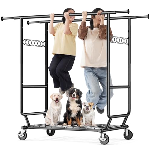 HOKEEPER Clothes Rack Load 650 LBS Collapsible Clothing Rack Double Rod - color: Black