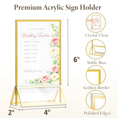 4"x6" Clear Acrylic Tabletop Sign Holder with Gold Frame, 6 Pack - size: 4"× 6"-6 Pack
