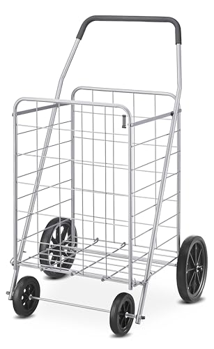 Whitmor Deluxe Utility Foldable Shopping Cart with Wheels, 100 Lb Capacity, Heavy Duty Grocery Cart with Steel Frame, Foam Handle, Rolling Folding Utility Trolley for Grocery, Laundry, Travel, Gray - size: 15.75"L x 17.75"W x 40.5"H, Gray