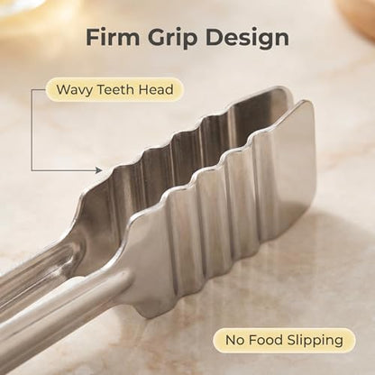 12 Inch Stainless Steel Kitchen Tongs, 4 Pack Heavy Duty Non‑Slip Metal Food Clips with Wavy Teeth Head, Multi‑Purpose Cooking Tongs for BBQ Grilling Buffet Salad Bread, Dishwasher Safe - size: 12 Inch