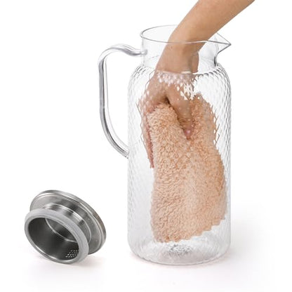 Nicunom 2 Pack Plastic Pitcher 68 Oz, Clear Pitcher with Lid, Water Jug for Fridge, BPA-Free, Ice Tea Pitchers for Juice, Sangria, Lemonade, Milk, Coffee, Cold or Hot Beverages