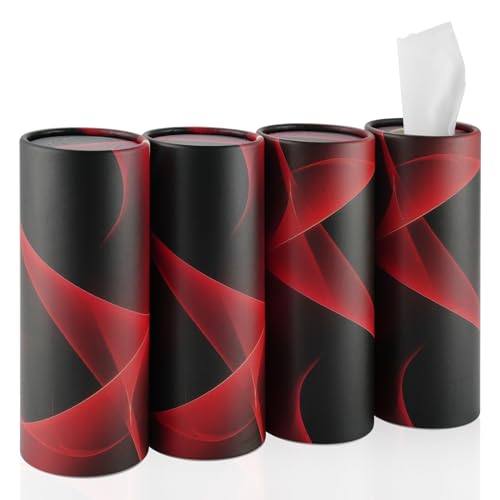 SINGARO Car Tissue Holder, 4 Pack Car Cup Holder Facial Tissues with Travel Tissue Bag, Quick and Convenient Flower Combination Car Tissue Box(4 Canisters/200 Tissues) Black - Red - color: Black-Red