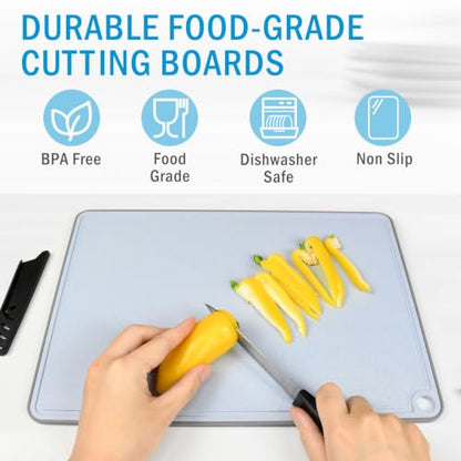 Wheat Fiber Cutting Boards for Kitchen, Plastic Cutting Board Set of 3, Extra Large Usable Area with Non Slip Narrow Edges, Dishwasher Safe, BPA Free, Reversible for Meat, 15.8" x 11", Multicolor