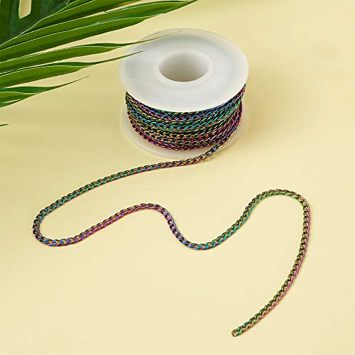 Craftdady 16 Feet Stainless Steel Twisted Curb Chain Link Multi-Color Unwelded Cable Cross Chain with Spool for Jewelry Pendant Necklace Bracelet Making - color: Multi-Colors, 5 Meters, 4.5x3mm
