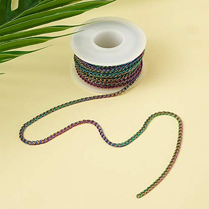 Craftdady 16 Feet Stainless Steel Twisted Curb Chain Link Multi-Color Unwelded Cable Cross Chain with Spool for Jewelry Pendant Necklace Bracelet Making - color: Multi-Colors, 5 Meters, 4.5x3mm