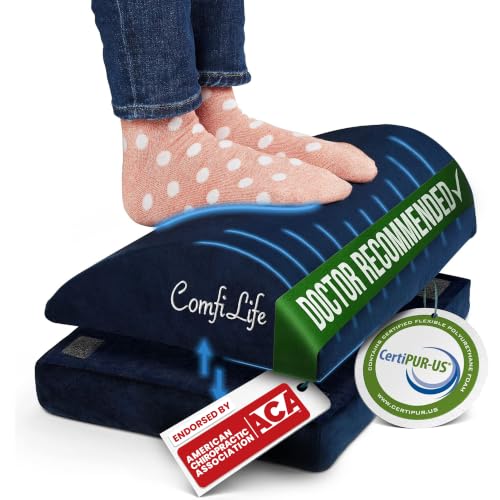 ComfiLife Foot Rest for Under Desk at Work – Adjustable Desk FootRest for Office Chair, Gaming Accessories – Ergonomic Teardrop Design for Back, Hip & Leg Pain Relief – 100% Memory Foam (Navy) - color: Navy