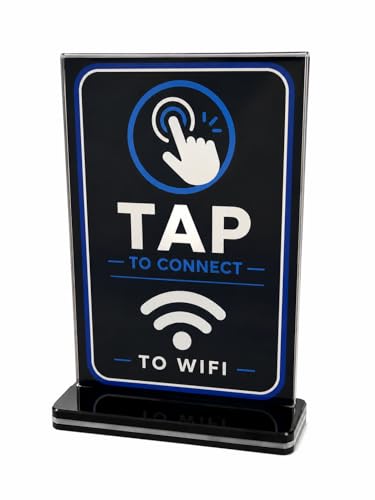 NFC Acrylic Business Sign with Stand – Tap to Open Menu, WiFi & Social Media – Rewritable Ntag213 Chip – Smart Display for Restaurants & Small Businesses (Wifi)