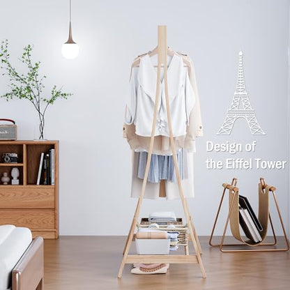 Wooden Retail Display Hanging Clothes Rack with Storage Shelf, 52" W x 57" H Freestanding Heavy Duty Clothing Drying Garment Rack for Hanging Clothes, Coat, Dress, Shirt, Hat - size: 52"W - Wood