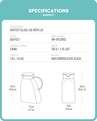 Baffect Water Pitcher Glass Jug With Lid and Spout(Glacier-Textured) - style: Glacier-Textured