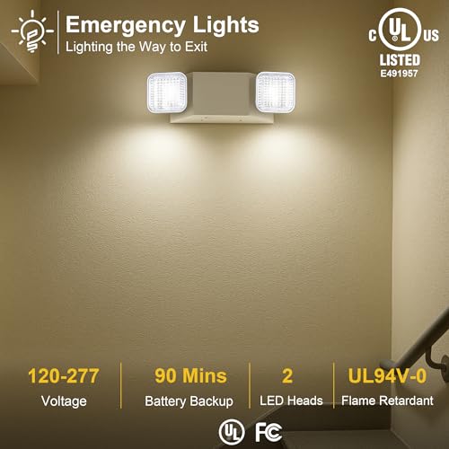 GRUENLICH LED Emergency Light for Business, Battery Backup, 1 Pack - size: 1-Pack