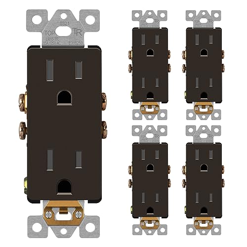 LIDER Decorator Receptacle, Tamper-Resistant Wall Outlet, 15A, 5-Pack - color: Brown, size: 15 Amp (No Wall Plate)