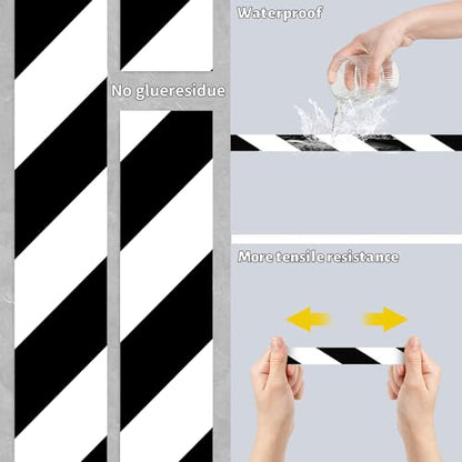 Hazard Tape - 2 Inch x 108 Feet Black & White Ultra-Adhesive Safety Stripe Tape for Marking Floor, Walls - color: Black & White