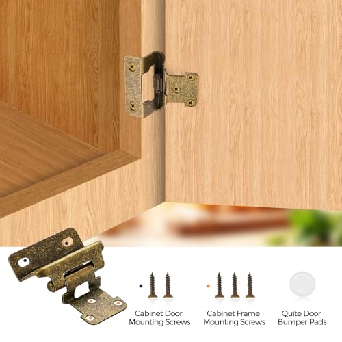 Antique Brass Cabinet Hinges 1/2 Inch Overlay 4 Pack(2 Pairs) - color: Antique Brass