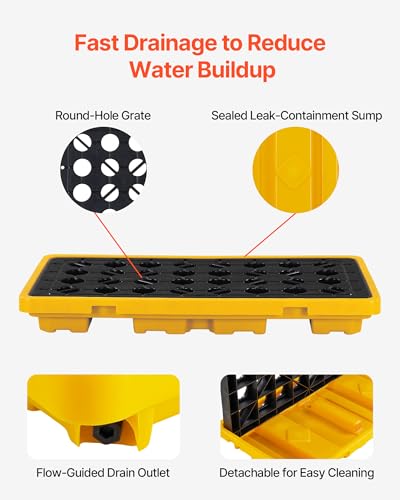 VEVOR Spill Containment Pallet, 2 Drum Low Profile Spill Containment Modular Platform, 21 Gallon Sump, 4409 lbs Load Capacity, Heavy-Duty Polyethylene Tray with Drain, 51.8" x 26.8" x 5.9", Yellow