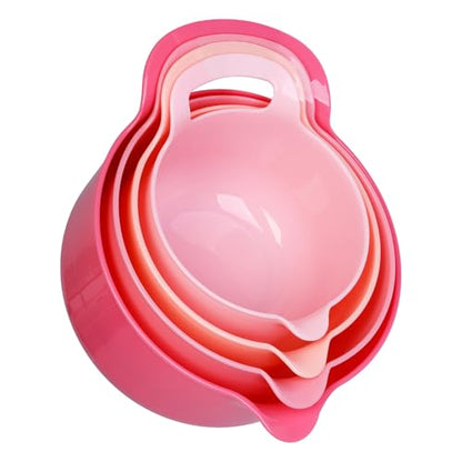 BoxedHome 4 Pack Nesting Mixing Bowl with Pour Spout and Handle, BPA free Microwave & Dishwasher Safe(Pink Gradient, 4 Pack with Handle) - color: Pink Gradient