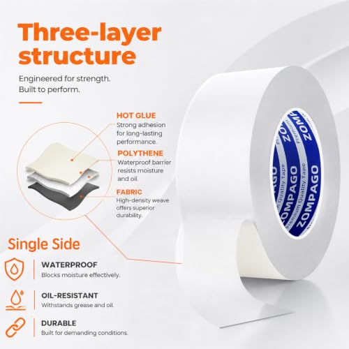 ZOMPAGO Weather Stripping Tape Door Window Seal 1.8 in x 66 FT,White - size: 2 Roll, 1.8 in x 33 FT, White