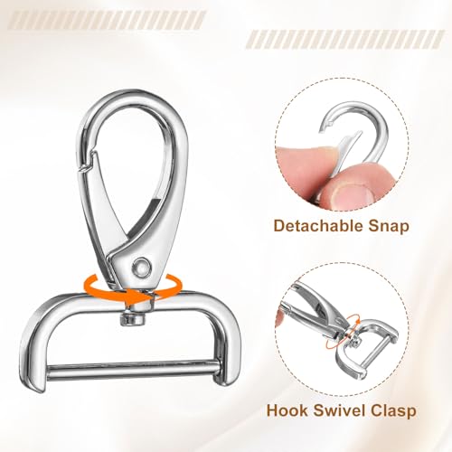 HARFINGTON 2Pcs Detachable Snap Hook Swivel Clasp 1 1/4" D Ring with Swivel Lobster Claw Clasps Hook for Purse Strap Keychain Bag DIY Craft, Silver - color: Silver, size: 1 1/4"