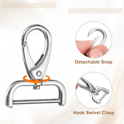 HARFINGTON 2Pcs Detachable Snap Hook Swivel Clasp 1 1/4" D Ring with Swivel Lobster Claw Clasps Hook for Purse Strap Keychain Bag DIY Craft, Silver - color: Silver, size: 1 1/4"