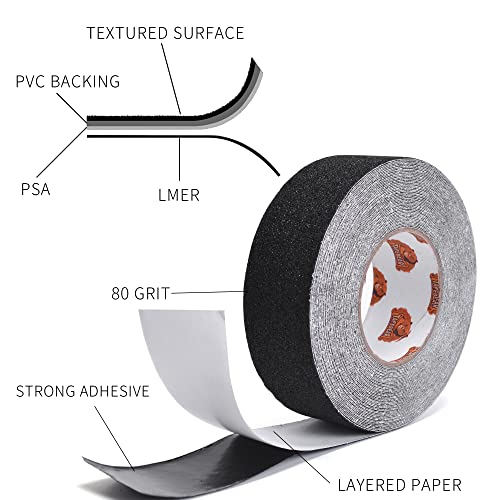 TAPEBEAR Black Grip Tape Anti Slip Traction Tape 3Inch x 60Ft - color: Black, size: 3in x 60feet