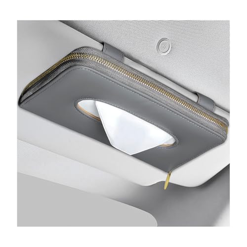Car Tissue Holder, PU Leather Auto Sun Visor Tissue Case Napkin Holder with Zipper, Rectangular Mask Dispenser Hanging Paper Towel Organizer for Cars SUVs Trucks RVs (Gray) - color: Gray