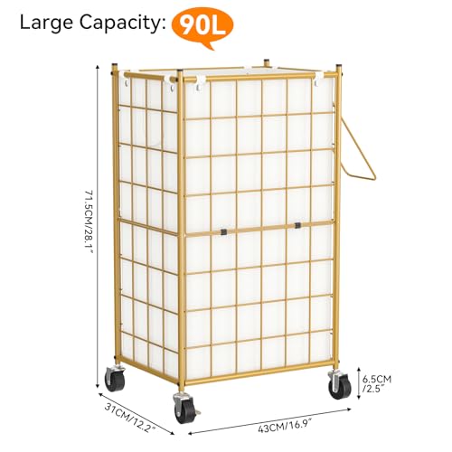 WOWLIVE Rolling Laundry Basket, Metal Wire Frame Laundry Hamper with Wheels - color: Golden, size: 100l