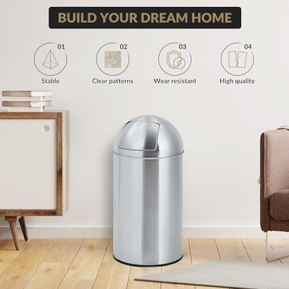 GlowSol Heavy Duty Commercial/Kitchen Trash Can, 70L/18 Gallon Fingerprint-Proof, Stainless Steel Garbage Can with Push Lid, Waste Bin with Removable Inner Bucket for Supermarket Commercial Use