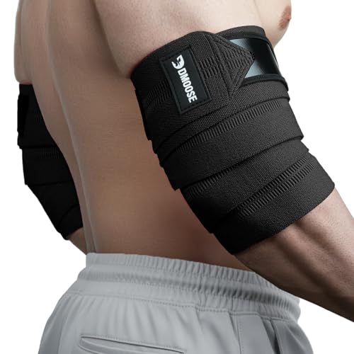 DMoose Elbow Wraps for Weightlifting Men & Women (Pair) - 40'' Adjustable Elbow Strap for Gym Workout & Bench Press, Compression Support Wrap for Tendonitis, Joint Support, Power Lifting & Deadlifts - color: Black.