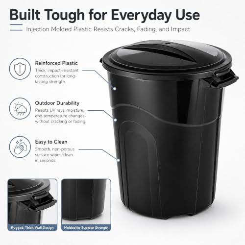 32 Gallon Outdoor Trash Can with Locking Lid, Plastic Garbage Bin - size: 32-Gallon Round