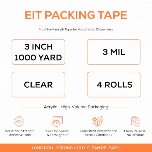 EIt Packing Tape, 3 Inch x 1000 Yard, 3 Mil, Clear 4 Rolls Machine Length - size: 3 Mil
