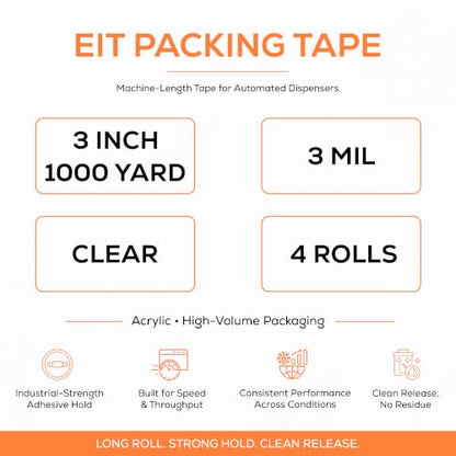 EIt Packing Tape, 3 Inch x 1000 Yard, 3 Mil, Clear 4 Rolls Machine Length - size: 3 Mil