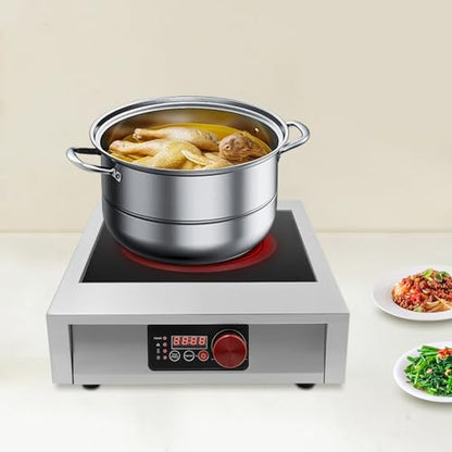 3500W Commercial Induction Cooktop, Stainless Steel Countertop Burner
