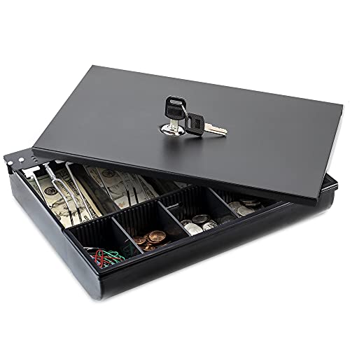 Volcora Cash Drawer Tray with Locking Cover - 11.7 x 10.3 x 2.3 Inch Metal Cash Lock Box with Lid - 4 Bill/5 Coin Money Organizer for Volocara 13" Fully-Removable Cash Drawers - For Business Use - size: 4 Bill 5 Coin