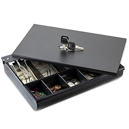 Volcora Cash Drawer Tray with Locking Cover - 11.7 x 10.3 x 2.3 Inch Metal Cash Lock Box with Lid - 4 Bill/5 Coin Money Organizer for Volocara 13" Fully-Removable Cash Drawers - For Business Use - size: 4 Bill 5 Coin